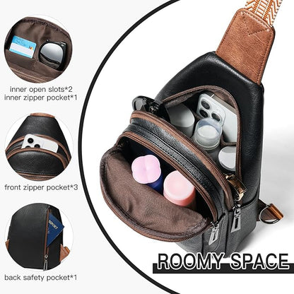 Leresas 7L Sling Bag for Women Men Vegan Leather Crossbody Bags Fanny Pack Purse Backpack Over Shoulder Bag Travel Anti Theft