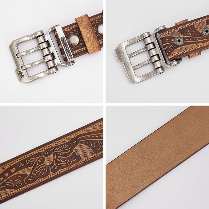 BISON DENIM Men's Belts Leather Dress Genuine Leather Classic Heavy Duty Buckle Belt Casual for Jeans
