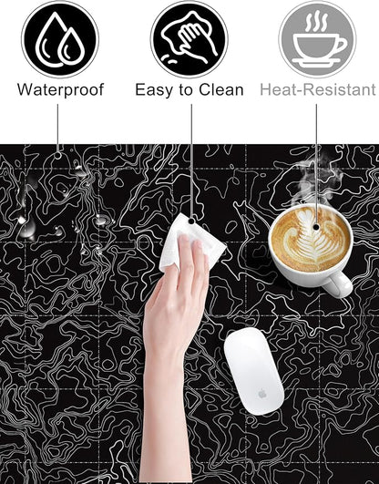TopMade Mouse Pad with 15W Fast Wireless Charging, 31.5"x15.75" XXL Large Gaming Waterproof Desk Pad, Computer Desk Mat, Black Topographic Map #3 (Includes 20W PD Power Adapter & 6.56ft Woven Cable)