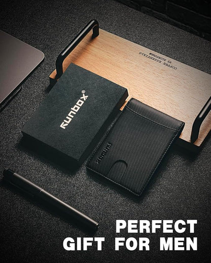 RUNBOX Slim Money Clip Wallets for Men RFID Blocking 11 Card Holder Minimalist Small Leather Bifold Men's Front Pocket Wallet Gift Box