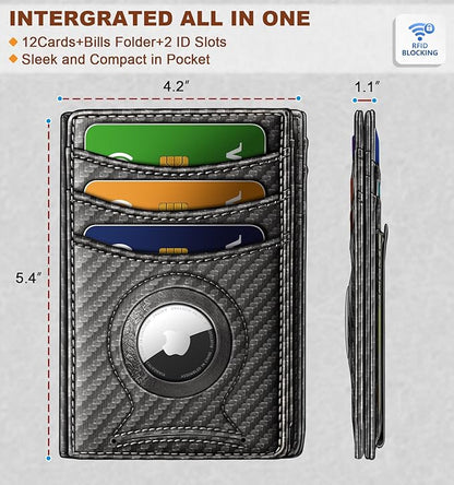 BULLIANT Men Airtag Wallet,Slim Wallet Money Clip Card Holder Magnetic Closure 12 Cards in Front Pocket RFID Blocking