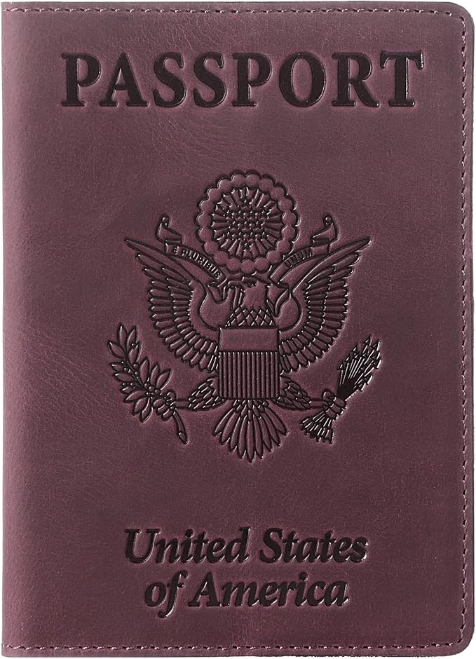 Shvigel US Leather Passport Book Cover - Thin American Travel Passport Holder - Premium International USA Passport Protector Case for Women Men (Maroon Vintage)