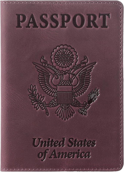 Shvigel US Leather Passport Book Cover - Thin American Travel Passport Holder - Premium International USA Passport Protector Case for Women Men (Maroon Vintage)