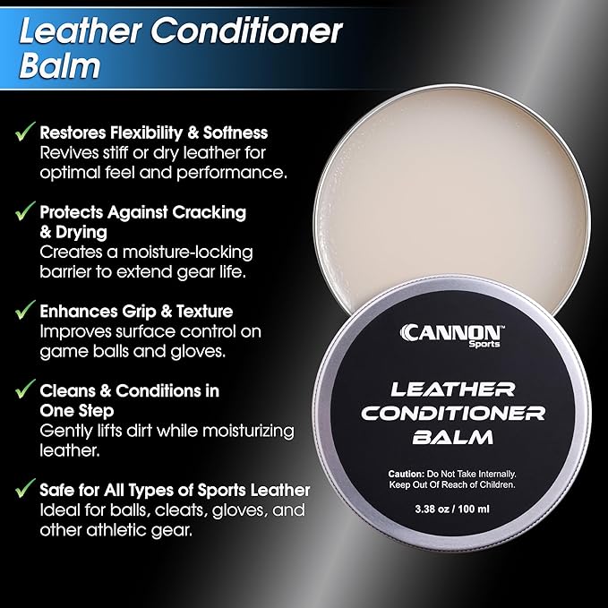 Cannon Sports Leather Conditioner | Baseball Glove Conditioner | Football Leather Care | Softens, Protects & Restores All Leather Sports Gear | Prevents Cracking & Drying