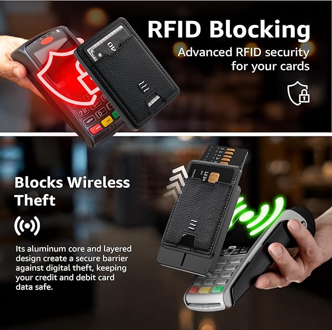 VENICE RFID Blocking Wallet, Minimalist Card Holder with Quick Access, Vegan Leather & Brushed Aluminum, Gift-Ready Packaging (Black)