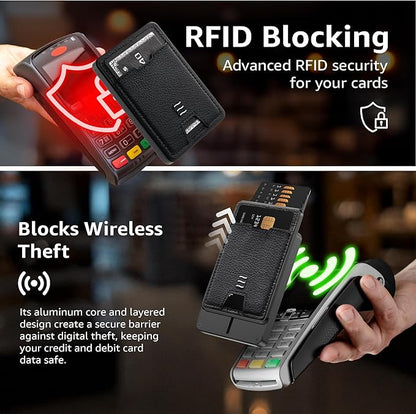 VENICE RFID Blocking Wallet, Minimalist Card Holder with Quick Access, Vegan Leather & Brushed Aluminum, Gift-Ready Packaging (Black)