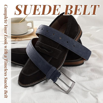 XZQTIVE Mens Suede Belt - 1 3/8" Genuine Leather Dress Belt for Jeans Dress Handmade Classic Every Day Belt