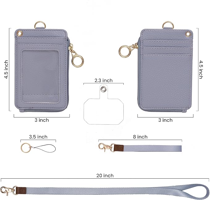 MONDO DESIGNS 2-in-1 ID Badge Holder & Lanyard Wallet - Multi-Use Womens Small Wallet with Removable Wristlet & Neck Lanyard, Clear Window, 5 Card Slots, Phone Holder, Ring Keychain - Blue
