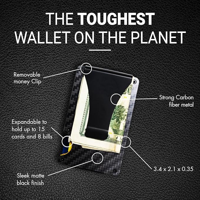 Minimalist Slim Wallet for Men,RFID Blocking Metal Wallet,Aluminum Credit Card Holder & Money Clip 12-15 Cards,Slim Rfid Front Pocket Mens Wallet,Carbon Fiber