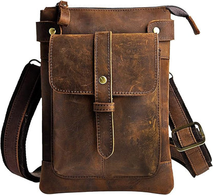 Le'aokuu Mens Genuine Leather Fanny Small Messenger Shoulder Satchel Waist Bag Pack 8711