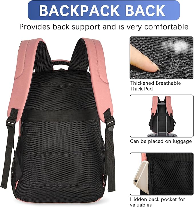LARIPOP Carry On Backpack for Airplane, 17.3 Inch Laptop Backpack with USB Charging Port, Water Resistant Business Travel Backpack, Lightweight College School Bookbag Anti Theft for Men Women, Flesh