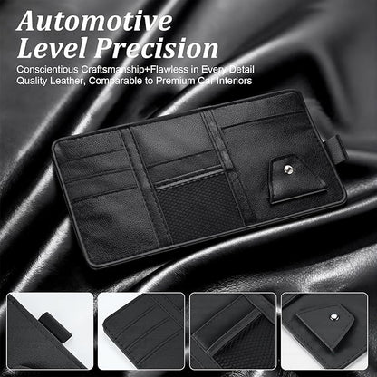 Amiss Car Sun Visor Organizer with Double Zippers, Multi-Pockets for Glasses, Pens, Cards & Documents, Universal Storage Pouch, Fits Most Cars, SUVs and Trucks, Car Interior Accessories (Black)