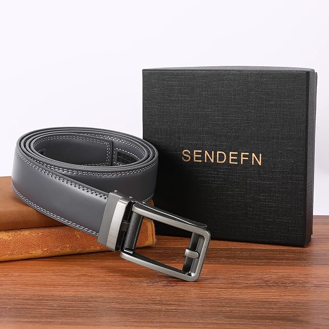 SENDEFN Men's Leather Dress Casual Belt 1 3/8" Automatic Adjustable Click Buckle Belts with Gift Box