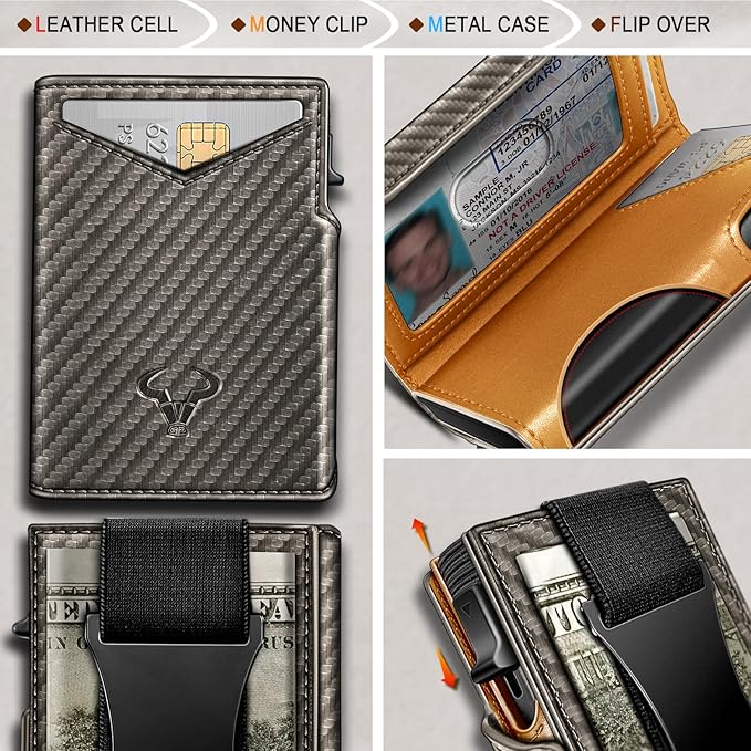 BULLIANT Men Wallet Gift Boxed,Slim Front Pocket Wallet Money Clip Card Holder 3.8"x2.7",Pop-up Access