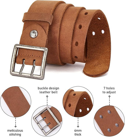 BISON DENIM Men's Belts Leather Dress Genuine Leather Classic Heavy Duty Buckle Belt Casual for Jeans