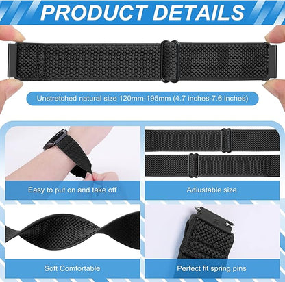 Compatible with 16mm 18mm 19mm 20mm 22mm 24mm Watch Bands Quick Release Replacement Wristband,Adjustable Stretchy Nylon Solo Loop Straps Fabric Braided Sport Elastic Bands for Men Women