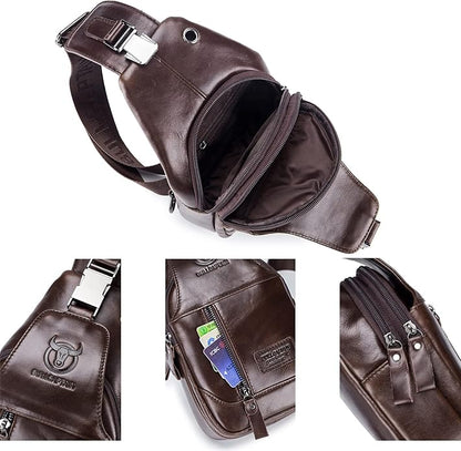 LUKZIJAES Genuine Leather Sling Bag for Men