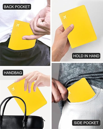 PU Leather Passport Holder Covers Case, Waterproof Rfid Blocking Travel Wallet Passport Holder(Lemon Yellow)
