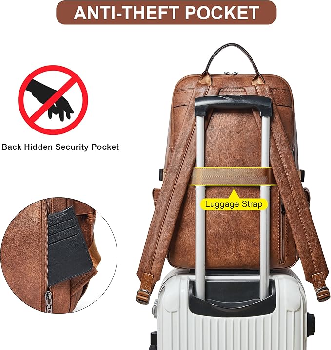 Shrrie Vegan Leather Laptop Backpack for Women,17 Inch Computer Backpack Purse for Work Business College Travel Teacher Nurse with Anti-theft Pocket & Giant Tumbler Holder Pocket,Caramel Brown