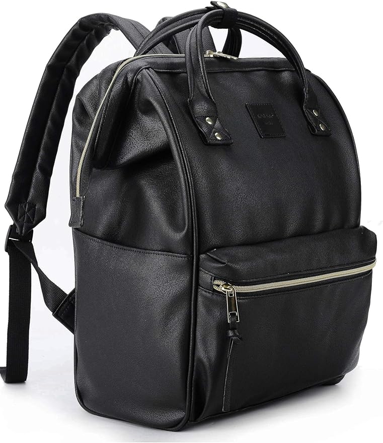 Kah&Kee Leather Laptop Backpack for Women, 15.6-16 Inch Professional Work Bag, Water-Resistant Vegan Leather Doctor Bag Backpack for Teacher, Nurse & Travel, Fits MacBook Pro 16 (Black,Large)