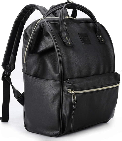 Kah&Kee Leather Laptop Backpack for Women, 15.6-16 Inch Professional Work Bag, Water-Resistant Vegan Leather Doctor Bag Backpack for Teacher, Nurse & Travel, Fits MacBook Pro 16 (Black,Large)