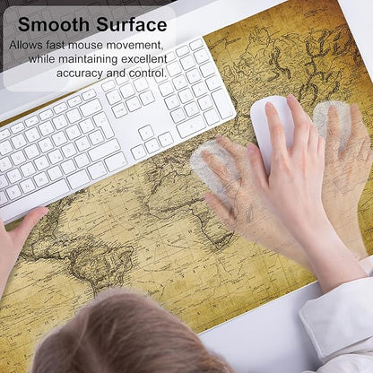 QiyI Large Desk Pad, Vintage Mouse Pad Desktop Decor, Waterproof PU Leather Desk Cover Protector, Desk Accessories for Office Home Work Writing Gaming 31.5" x 15.7" - World Map 1814