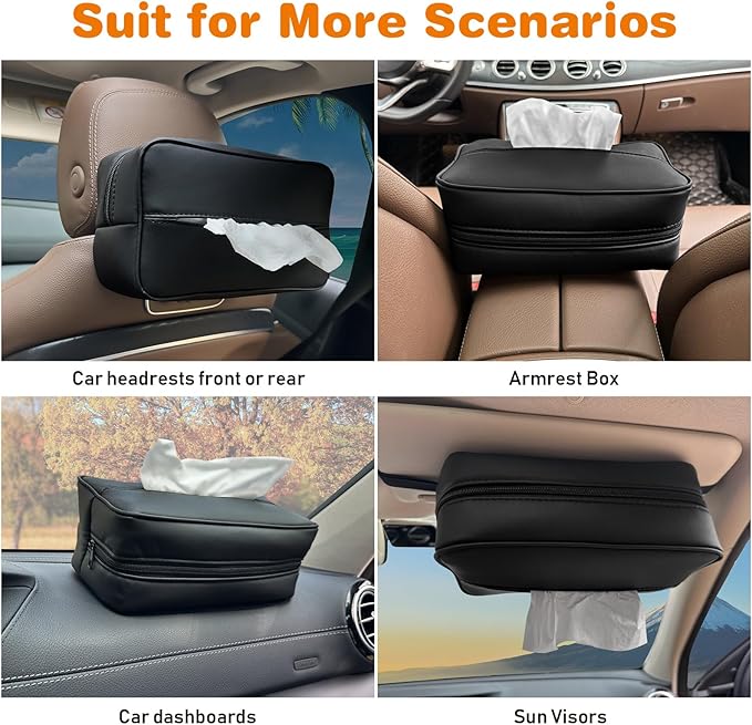 Witaxima Large Car Tissue Holder for 120 Standard Tissues, Premium PU Leather Tissue Holder in Car Backseat Rectangular, Napkin Holder for Car Fits for Kleenex Tissues Box Daily Use Black