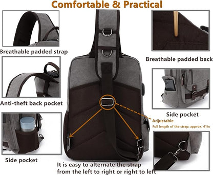 Leaper Retro Crossbody Bag Sling Bag Canvas Messenger Bag for Men Women Shoulder Bag Crossbody Handbags Satchel Travel Bag