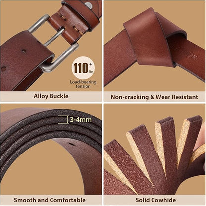 Men's Leather Belt Full Grain Leather Belts for Men Handmade Real Solid Top-Grain Leather Heavy-Duty Work Belt Gifts