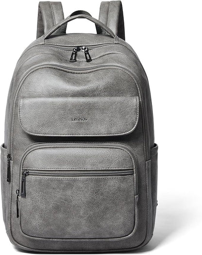 Leresas 37L Backpack Purse for Women Mens for Work Travel Back Pack Purses Vegan Leather Back Pack Fashion Laptop Computer Bag Dark Grey
