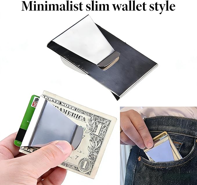Stainless Steel Slim Clip Double Sided Wallet Money Clip,Credit Card Name Card Holder