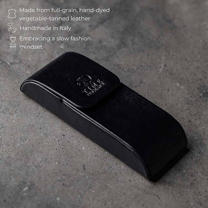 Time Resistance Leather Glasses Case - Hard Shell Leather Glasses Case - Made in Italy