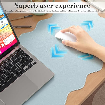 iCasso Leather Mouse Pad,Extra Large Desk Pad for Desktop,Waterproof PU Desk Cover Mat,Cute Scalloped Keyboard Mats for Women Girl,Non-Slip Computer Pad for Office Home Dorm