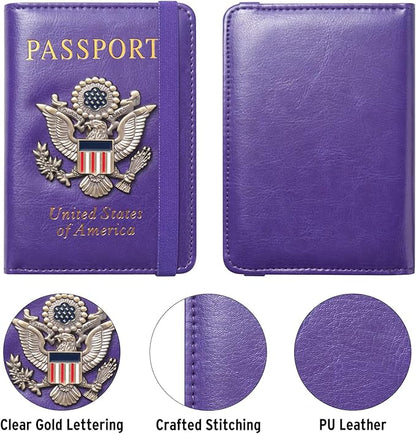 Premium Passport Holder for Travel, RFID Blocking Passport Cover Slim, Durable & Travel-Friendly, Passport Wallet Keep Your Documents Safe & Organized (Purple)