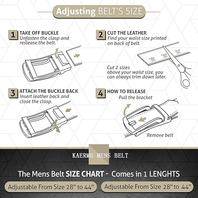 Men's Belt, Leather Ratchet Belt For Men's Dress 3.0cm,1 1/8" Size Adjusted Automatic Buckle