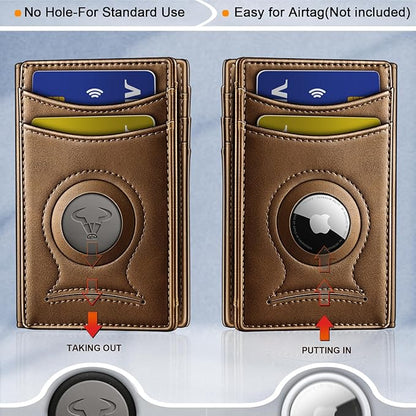 BULLIANT Men Airtag Wallet,Slim Wallet Money Clip Card Holder Magnetic Closure 12 Cards in Front Pocket RFID Blocking