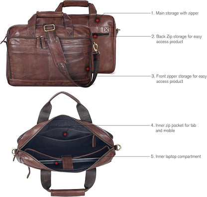 Oak Leathers Leather Messenger Bag for Men and Women - Laptop Briefcase Bag For College, Office, Adjustable Shoulder Strap