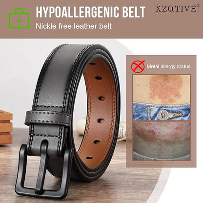 XZQTIVE Men’s Metal Free Belt Hypoallergenic Leather Belts For Jeans Dress Nickle Free TSA Belt With Black Buckle