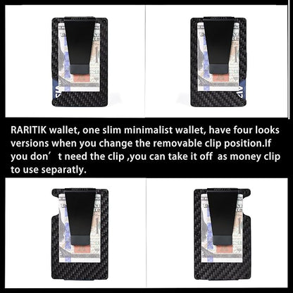 Minimalist Carbon Fiber Wallet for Men, Money Clip Cash Strap Wallet, RFID Blocking Metal Wallet Aluminum Card Holder,Front Pocket Wallet(Carbon Fiber)