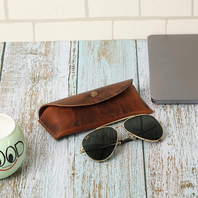 Leather Sunglasses Case Genuine Eyeglass Holder Reading Glasses Protector Vintage Eyewear Storage for Men and Women