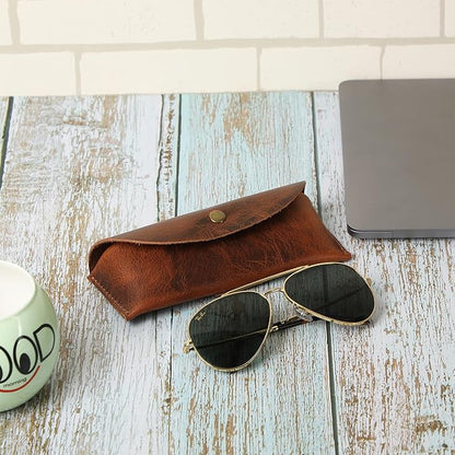 Leather Sunglasses Case Genuine Eyeglass Holder Reading Glasses Protector Vintage Eyewear Storage for Men and Women