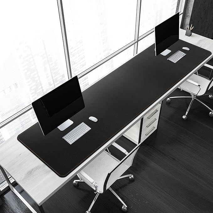 MAIDERN 67” x 19.6” Desk Pad, Large Desk Mat, Cork & Leather Large Mouse pad for Desk, Waterproof Computer Desk Pad for Gaming Home Office (Black) …