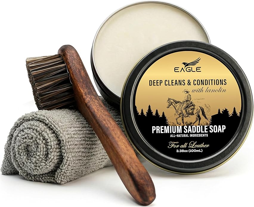 Eagle Saddle Soap for Leather – 3-Piece Saddle Soap Kit for Leather Cleaning, Boots, Tack, and Saddles – Includes Applicator and Cloth – Leather Soap and Conditioner for Leather Boots and Tack Care