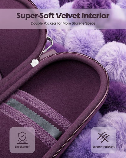 ProCase Double Sunglasses Case, Hard EVA Shell Shockproof Dual Eyeglass Case for Men Women with Metal Hook and Velvet Lining, Travel Zipper Glasses Holder Organizer for Couple Gifts -Plum