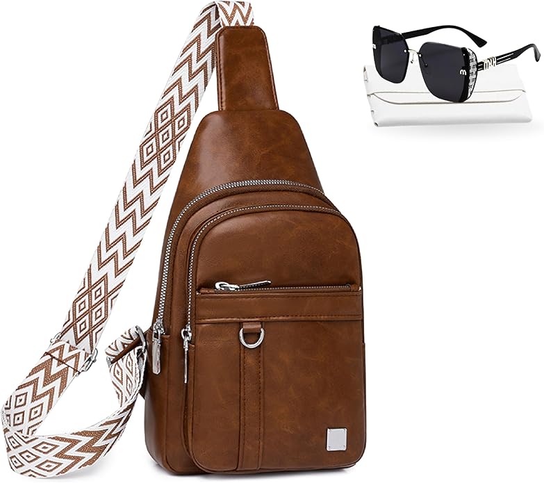 Sling Bag Set, PU Leather Sling Bag, Multi-Zipper Design for Travel, Outdoors, Valentine’s Day Gifts