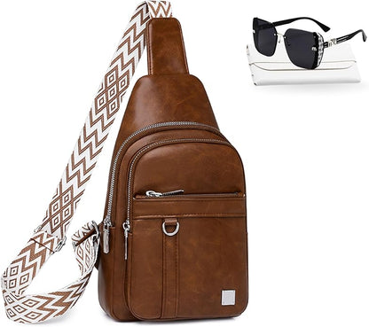 Sling Bag Set, PU Leather Sling Bag, Multi-Zipper Design for Travel, Outdoors, Valentine’s Day Gifts