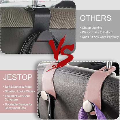 JESTOP Leather Car Seat Storage Hanger, 2 Pack Stylish Hooks for Purses Bags, Coats Umbrellas, Pink