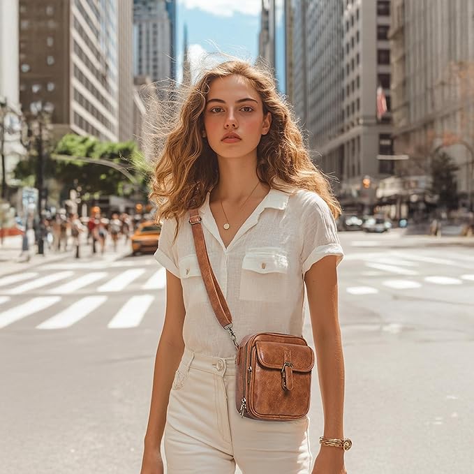 Small Messenger Bag Vegan Leather Crossbody Bag for Women Men, Vintage Cross Body Shoulder Purse with Card Slots