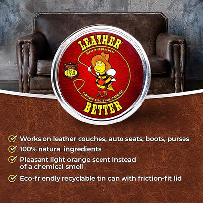 Leather Better Natural Leather Furniture Conditioner - for Boots, Shoes, Purses, Car Seats, Jackets, and Couches/Restore Moisture and Prevent Cracking / 10.04 oz