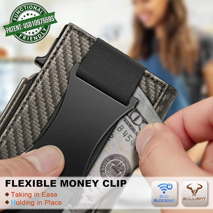 BULLIANT Men Wallet Gift Boxed,Slim Front Pocket Wallet Money Clip Card Holder 3.8"x2.7",Pop-up Access